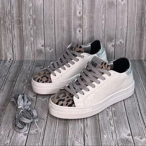 P448 Thea Platform Sneakers in Python Animal Leopard Print Cream Glitter 36 5.5